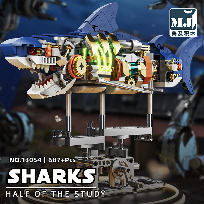 

Light Up Robotic Shark Building Kit | 687PCS STEM Mechanical Deep Sea Creature Model with LED | Educational Toy for Kids Boy Gif