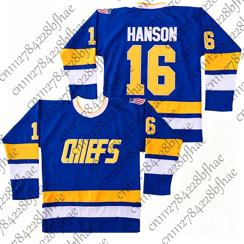 Hanson Brothers Hockey-Trikot für Herren, SlapShot # 16 # 17 # 18 Chiefs Weiß-Blaue Film-Fanartikel Authentische Sportteam-Kleidung für Kinder – Detail 2
