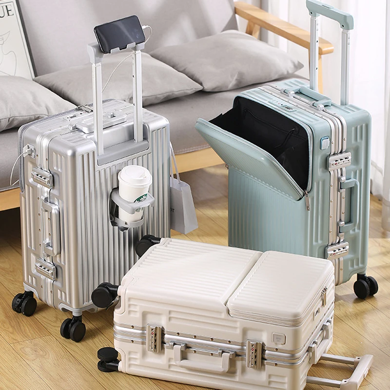 Valigia con ruote per PC resistente alle cadute da 24 pollici con design ad apertura frontale, valigia da viaggio da 20 pollici, baule da viaggio di grande capacità