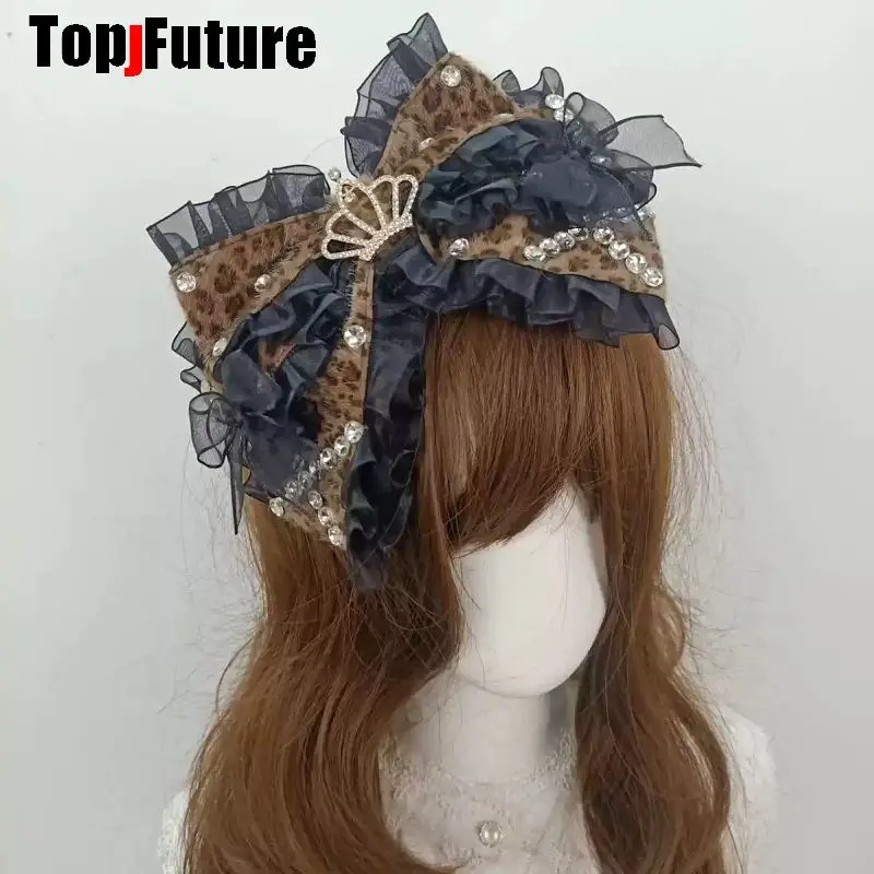 Lolita Y2K Original Handmade  Hair Clips Vintage Leopard Print Hime Style Old School  Sweet Cool Mars Lolita Hair Accessories
