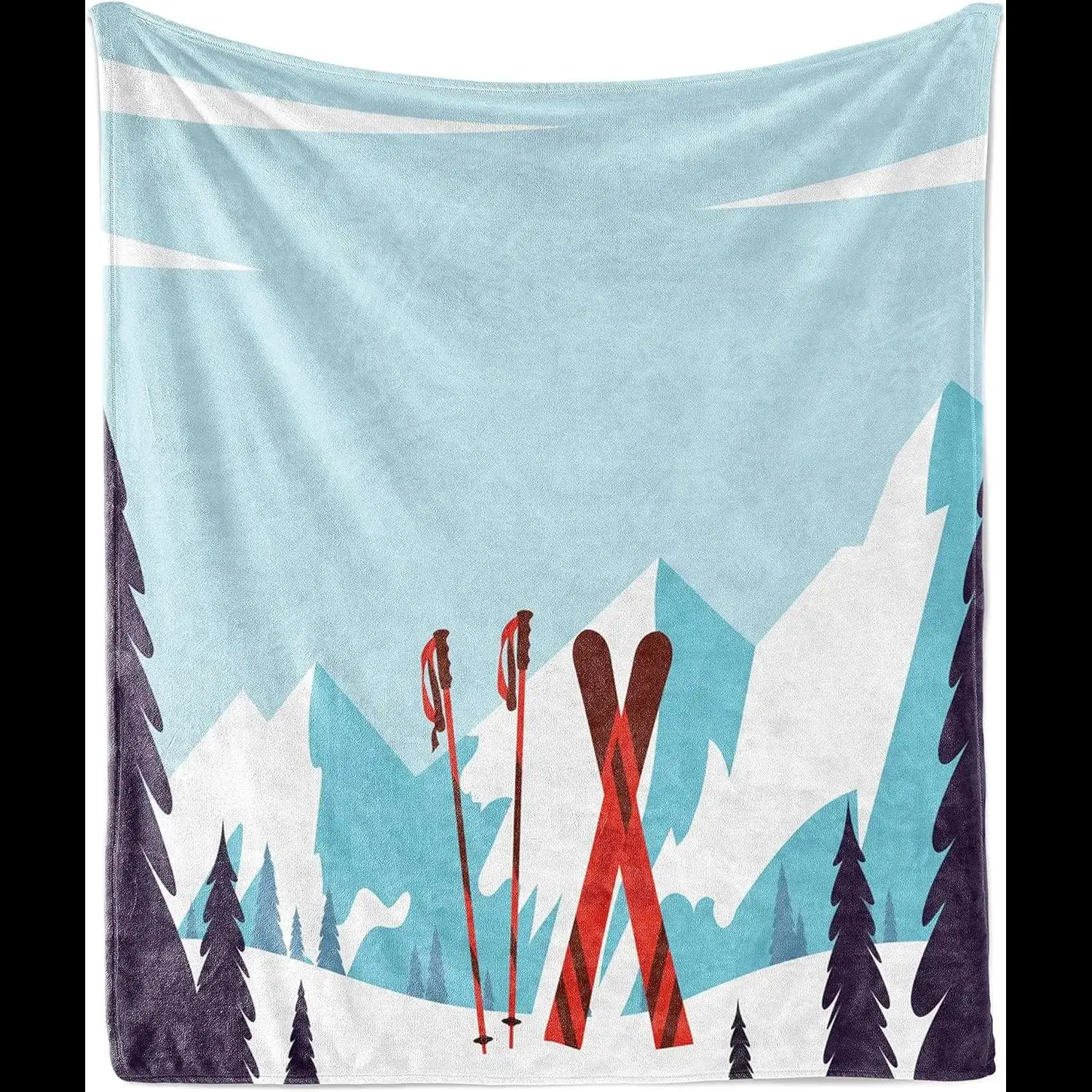 

Ski Throw Blanket Ski Poles in Snow on Mountain Soft Flannel Fleece Couch Accent