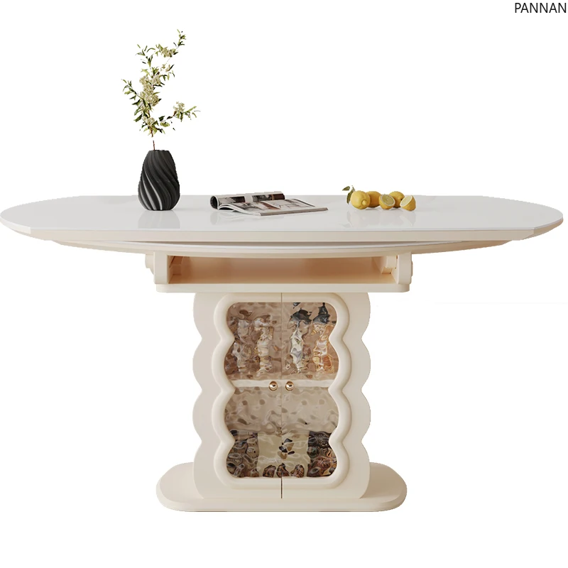 

Modern cream style dual-purpose rock dining table and chair combination circular dining table