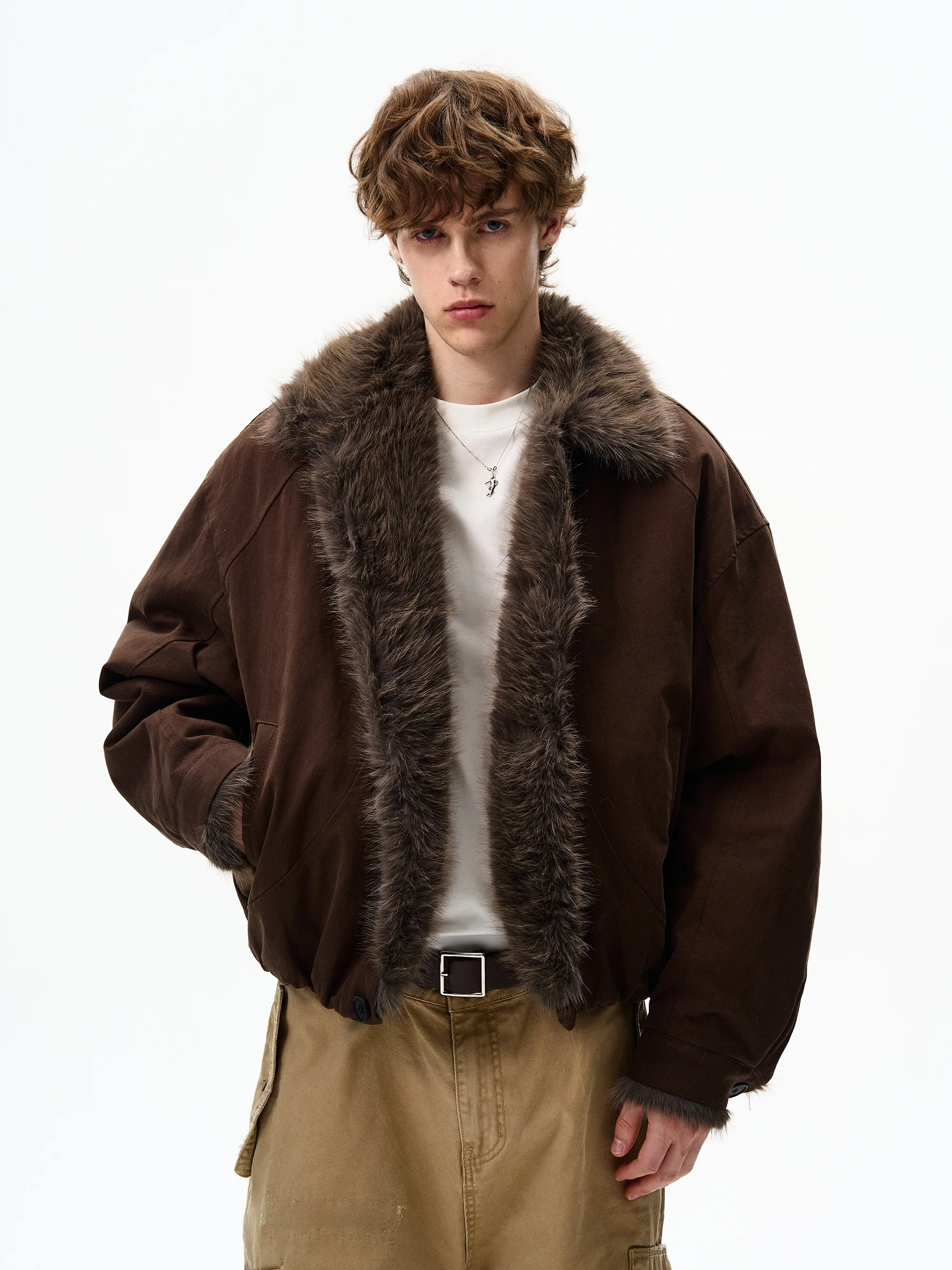 

Thiened Cotton Jaet Women's Winter Coat with Fur Collar American Retro Sle ort Sve Long Zipper without Hood