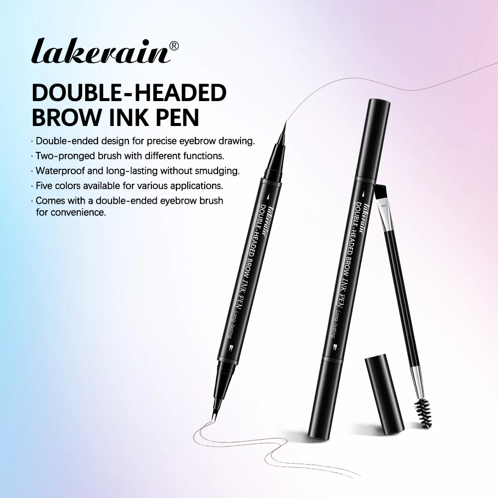 5 Colors Double-headed Brow Ink Eyebrow Pen 2 Fork Eyebrow Pencil Waterproof Liquid Eyebrow Pencil Long Lasting Women Cosmetics