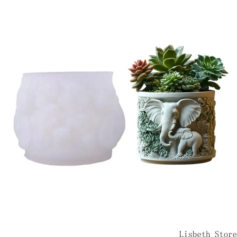 

124A Reusable Silicone Planter Mold with Detailed Elephant Design Resin Crafts