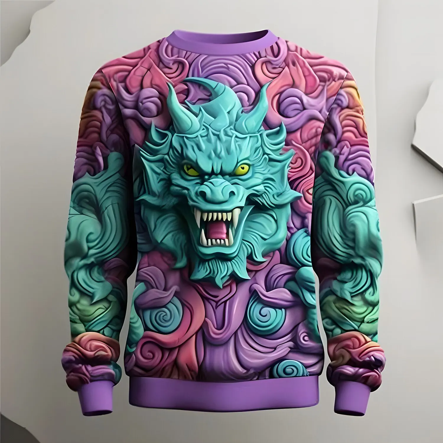 

3D Vintage Print Men's Crew Neck Sweatshirt Autumn Outdoor Street Cool Stylish Long Sleeve Top Loose Breathable Pullover Clothes