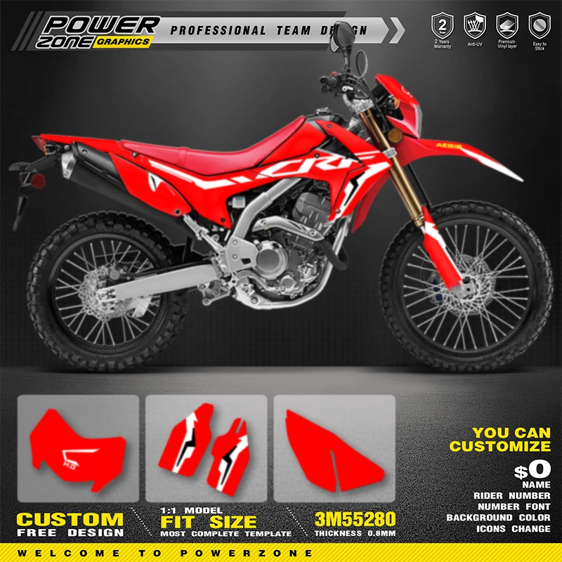 PowerZone Full Graphics Background Decals Stickers Kit For HONDA CRF250L 2020 2019 2018 2017 2016 2015- 2012 Customized 16