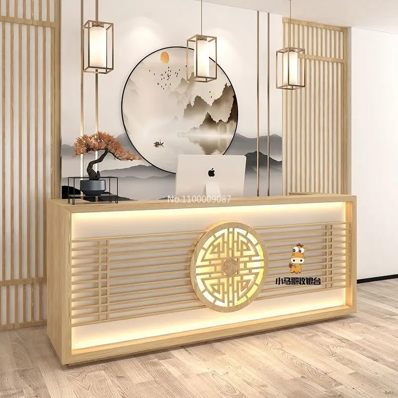 New Chinese retro hotel bar restaurant hotel tea house solid wood cashier clothes health pavilion front desk reception desk