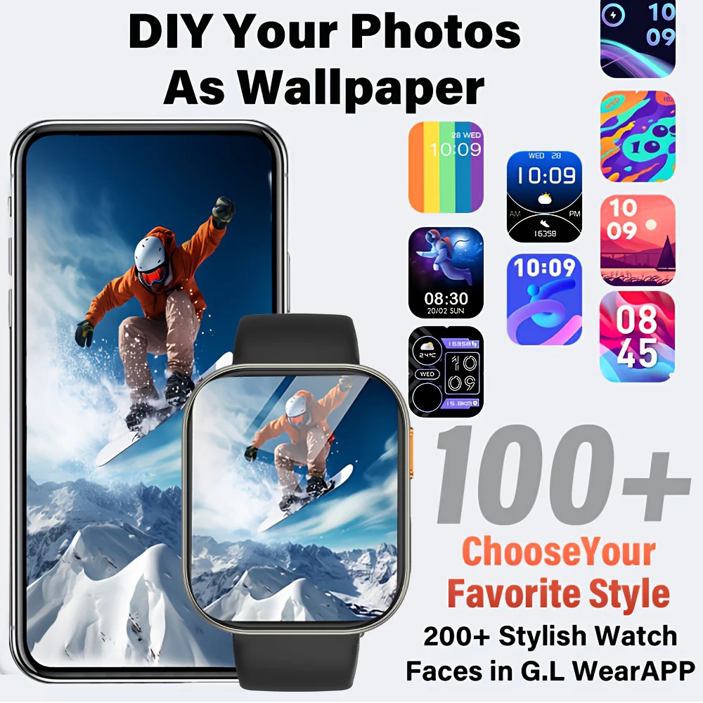 2025 ساعة ذكية جديدة 1000 مللي أمبير 2.04 بوصة شاشة فائقة الدقة طوال اليوم كشف معدل ضربات القلب الصحية 70 + رياضية IP68 مقاومة للماء BT مكالمة