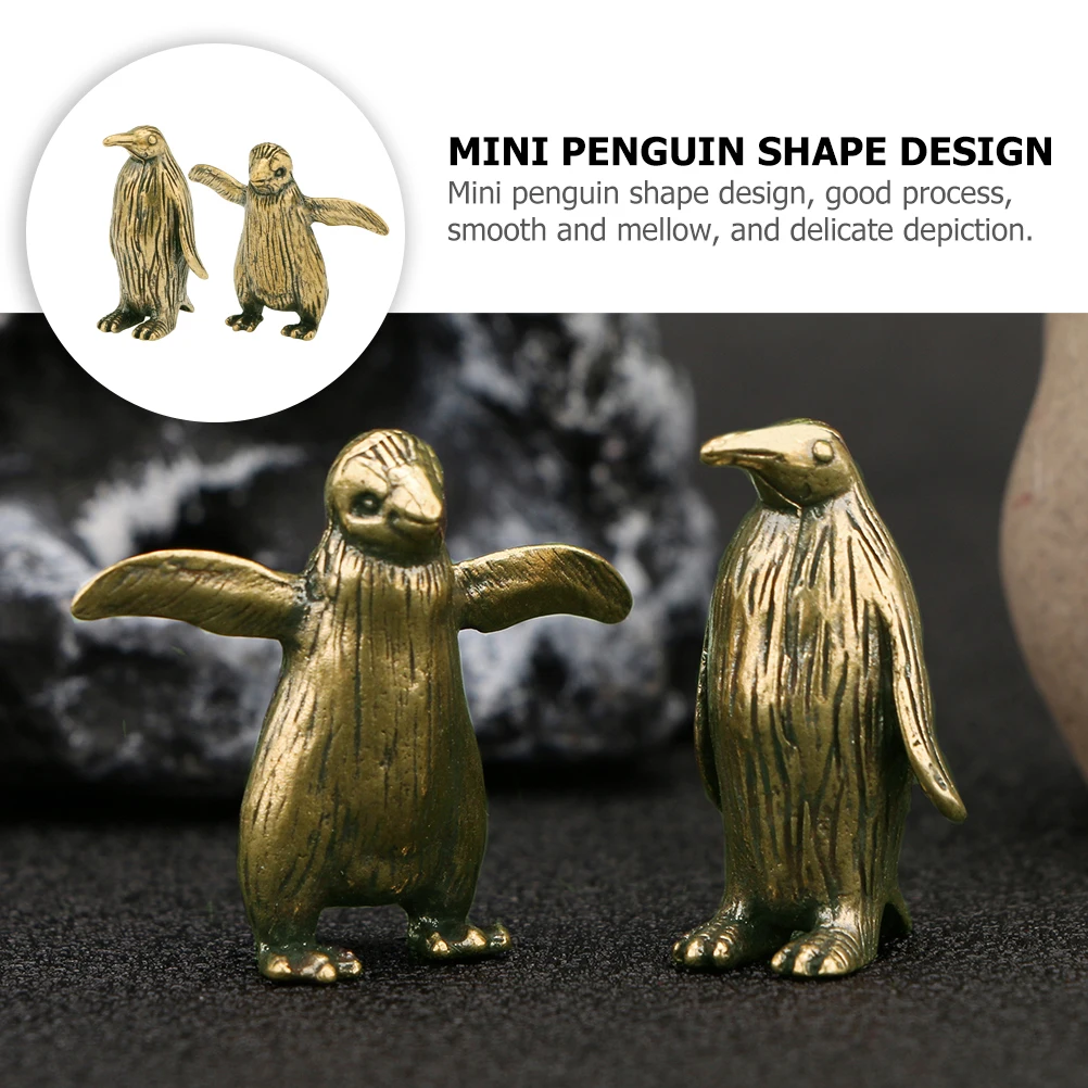 

2pcs Mini Brass Penguin Ornament Retro Desktop Decor Vintage Craft Animal Office Desk Accessory Tabletop Penguin Statue