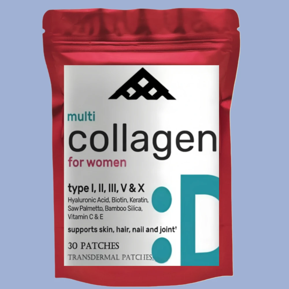 30 Patches Hydrolyzed Collagen Peptides Tablets With Vitamin C, E & Biotin, Transdermal Patches Hair, Skin, Nail, & Joint Health