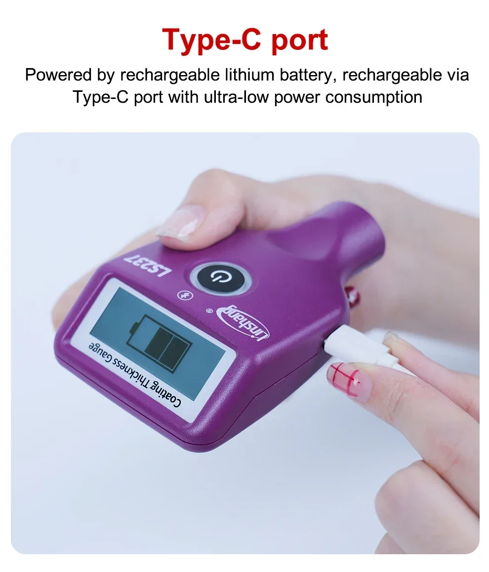 Rechargable LS237 Car Paint Thickness Gauge Checking Auto Coating Identify Ferrous Putty With Three Color and Rotatable Screen