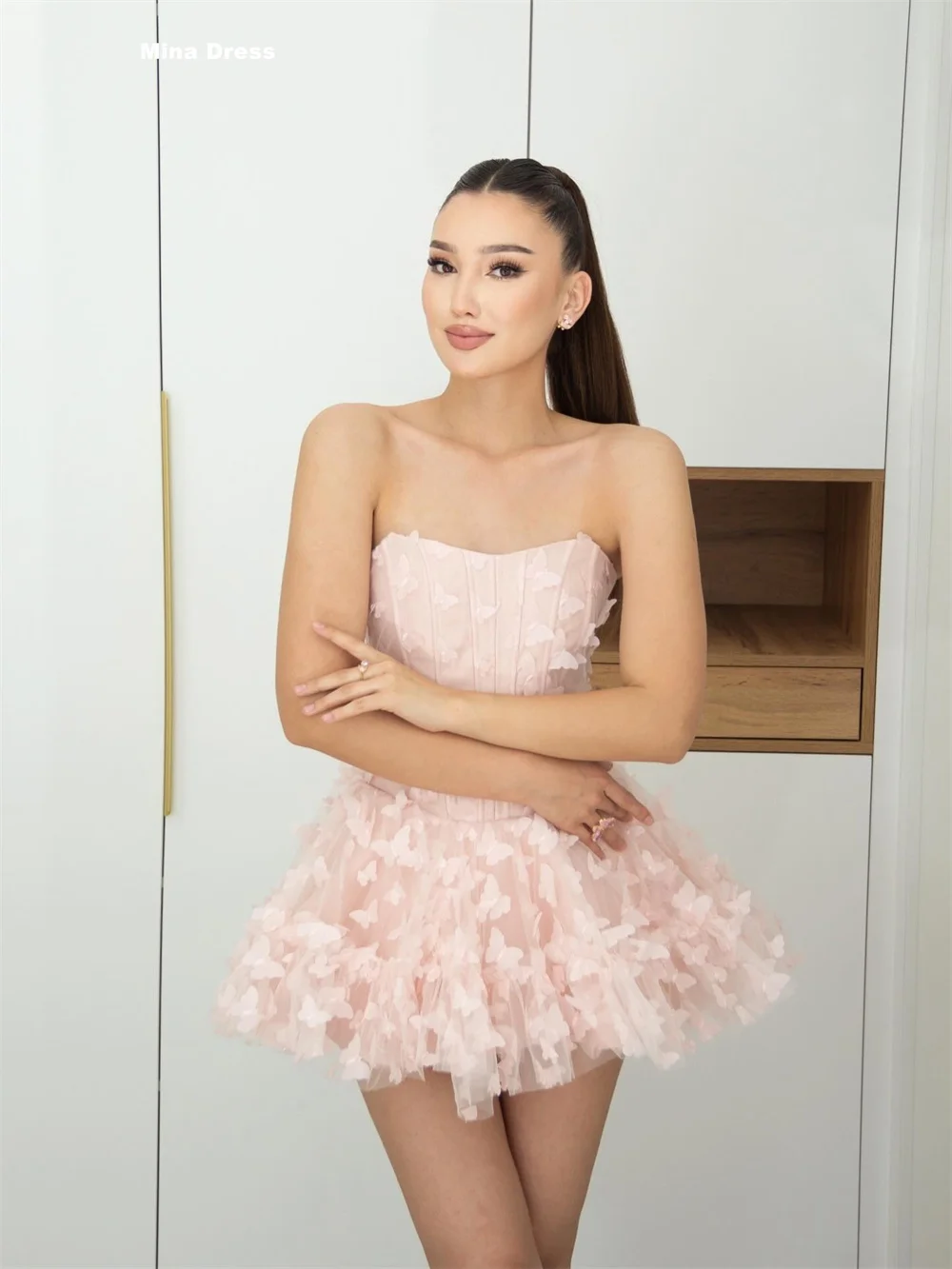 Mina Customized Pink Elegant Party Dresses for Special Occasions Mini Elegant Chic Woman Evening Dress Backless Flowers Prom