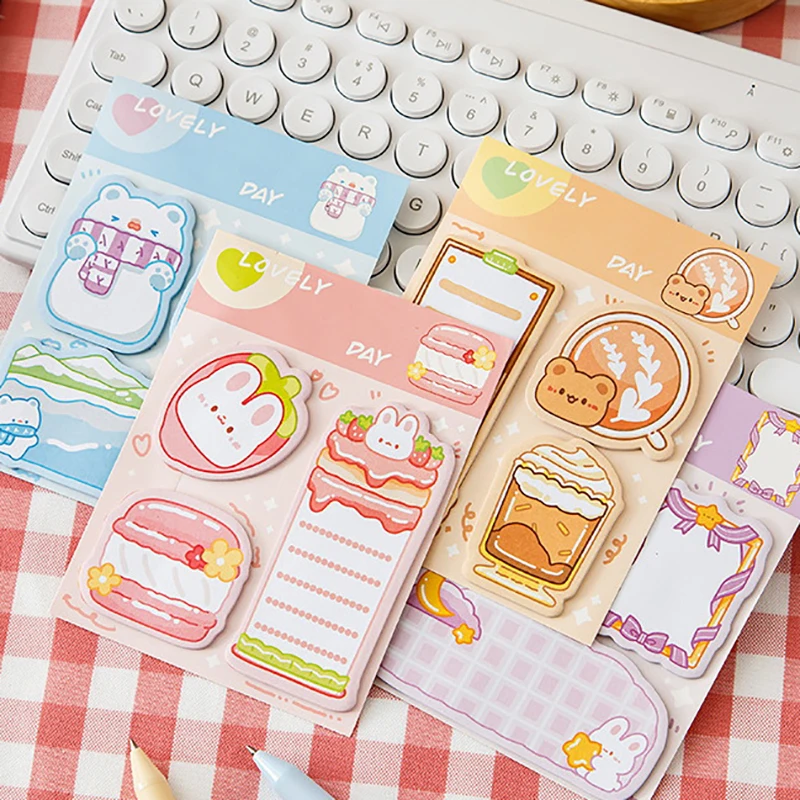 60Pcs/book Office Stationery Supply Journal Planner Kawaii Cartoon Rabbit Bear Sticky Notes Memo Pad Cute Message N Times Sticky