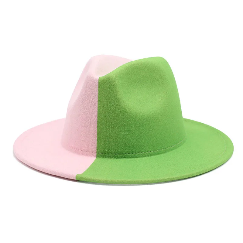 Candy-colored Patchwork Wide Brim Fedora Sun Hat, Fashion Jazz Hat Panama Hat for Men Women Holiday Super Foot Bowl Sunday Party