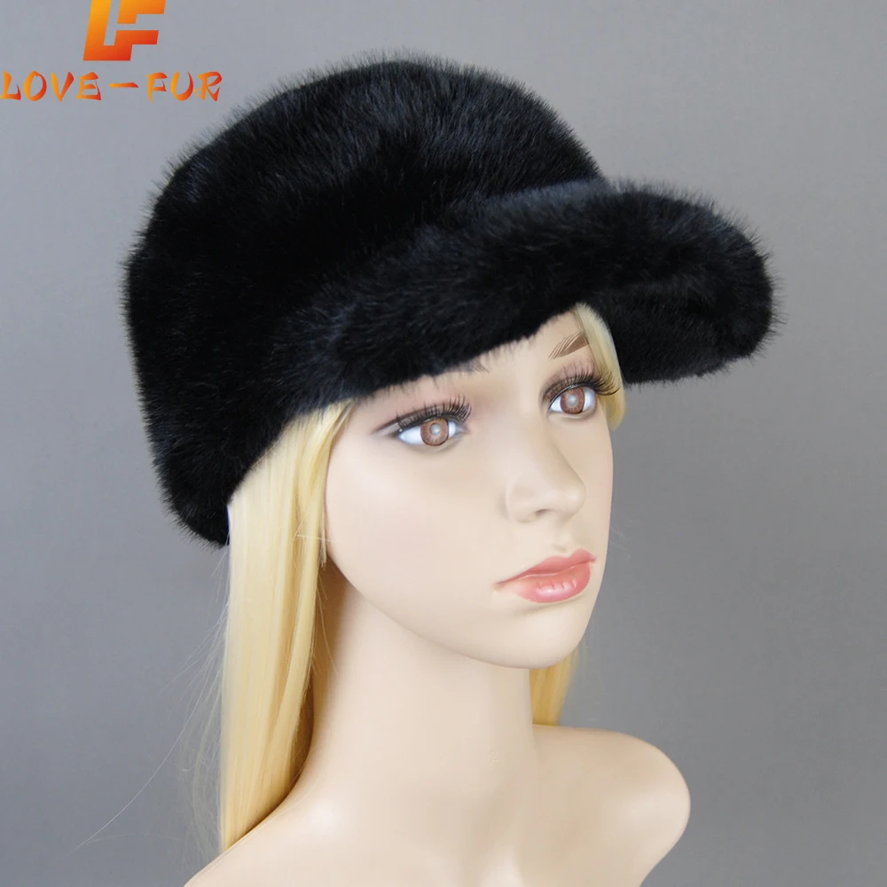 

False Mink Fur Hats For Women Warm Russian Winter Hat Luxurious False Mink Fur Cap Fashionable Brand Visors Artificial Caps