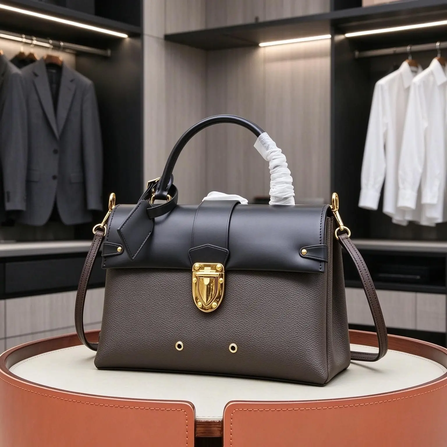 Vintage Color Block Flap Handbag For Ladies Metal Shield Lock Decor Top Handle Bag Crossbody Shoulder Messenger Purse