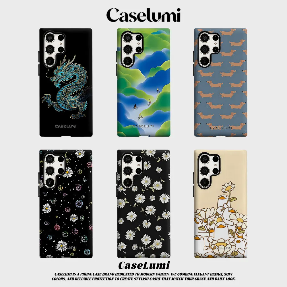 Cyan Dragon For Samsung Galaxy Phone Case S23 S20 S25 FE S24 Plus S26 Ultra 2-IN-1 Shockproof Bumper Hard PC