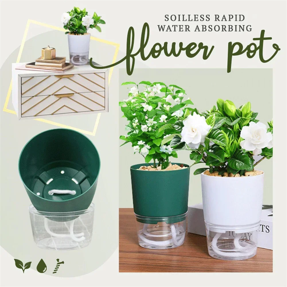 2 Layer Plastic Self Watering Plant Flower Pot With Water Container Home Garden Decor Watering Planter Flowerpot Flower Vase