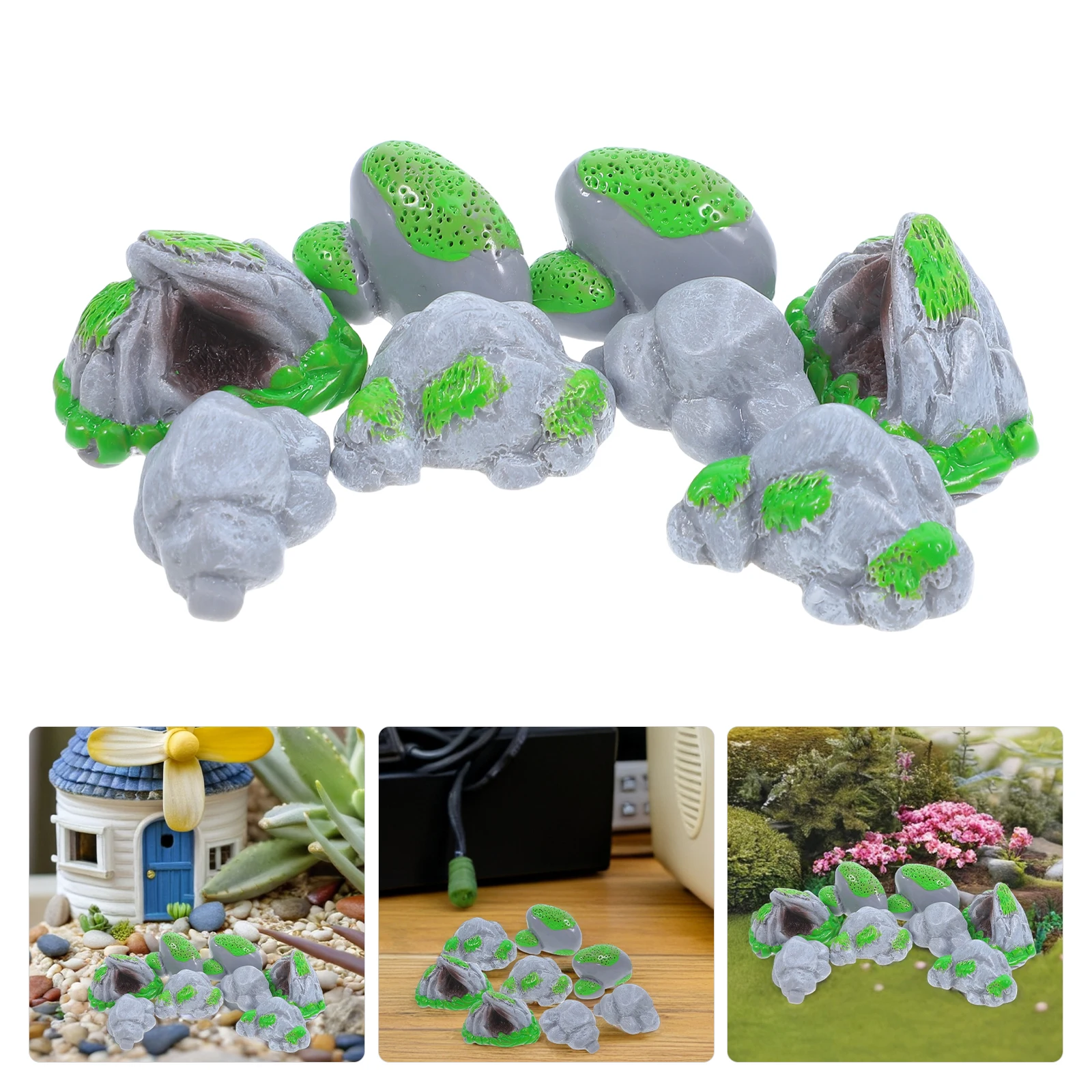 

8 Pcs Terrarium Micro Landscape Fairy Garden Ornaments Figures Container Gardening Resin Grey Architecture Accessories