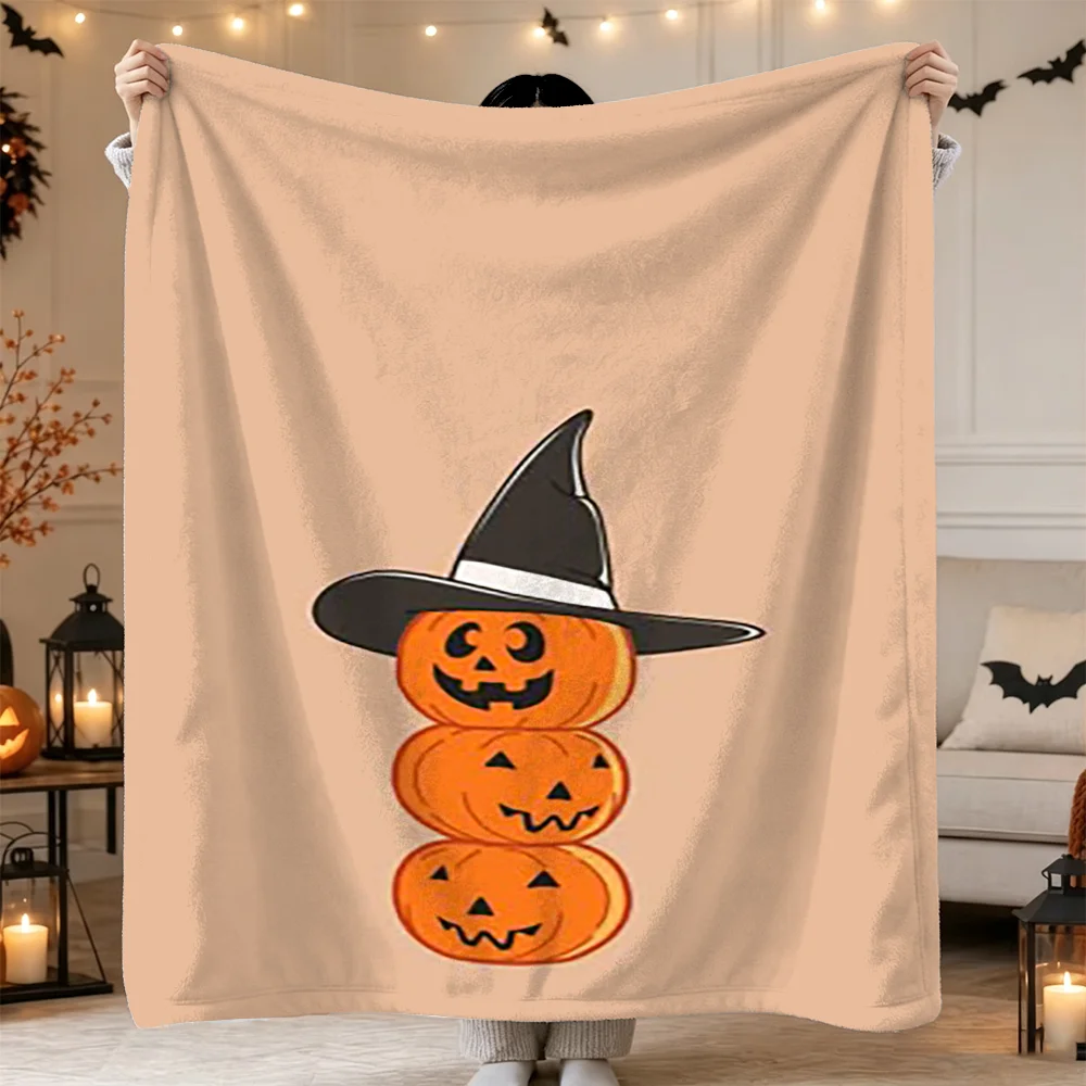 Halloween Pumpkin Witch Hat Blanket Soft Flannel Throw for Home Decor Festival Party Sofa Bed Cover