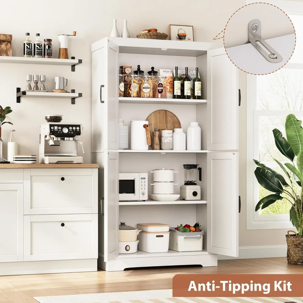 خزانة مطبخ طويلة بطول 68 بوصة على طراز المزرعة مع 4 أبواب وأرفف قابلة للتعديل لتخزين الطعام الكبير #3