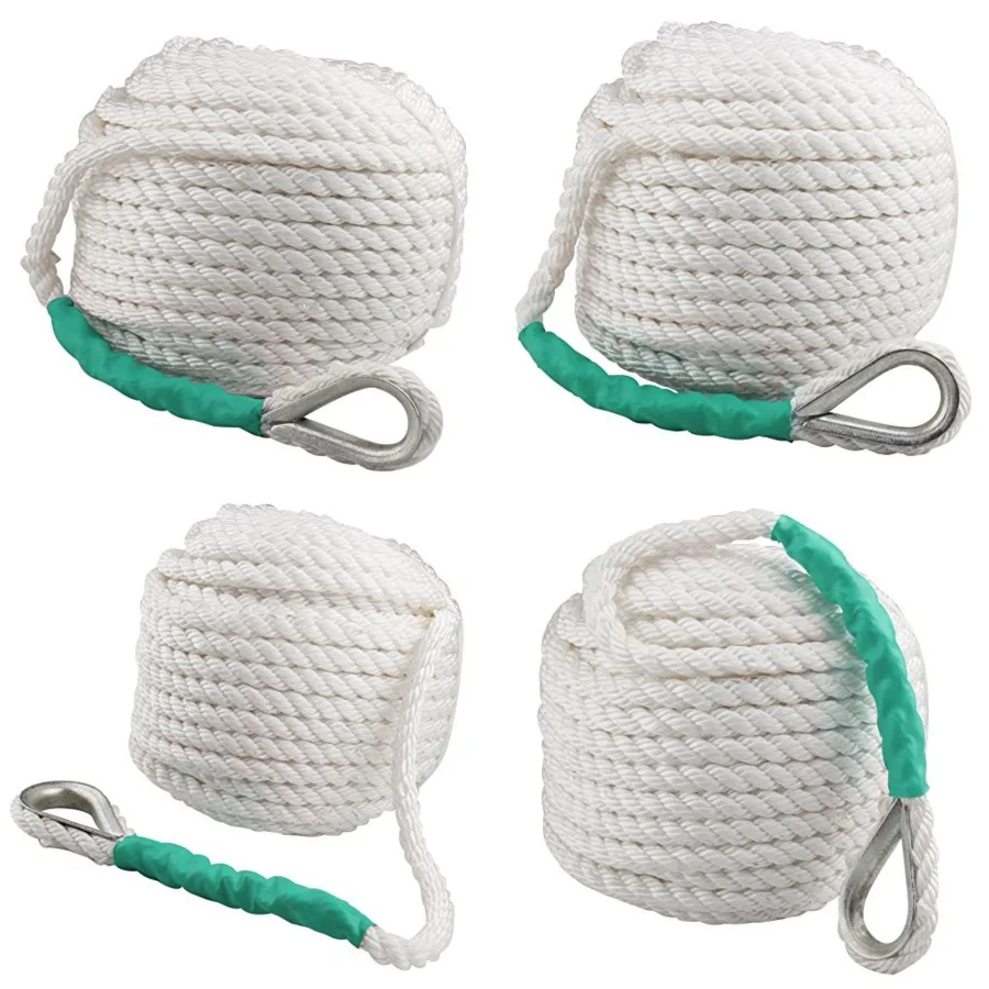 

Boat Anchor Rope 200 ft x 1/2 inch Polypropylene Rope 3 Strand Twisted Anchor Line for Sailboat Sled Line Mooring with Thimble 5850LB Breaking Strain