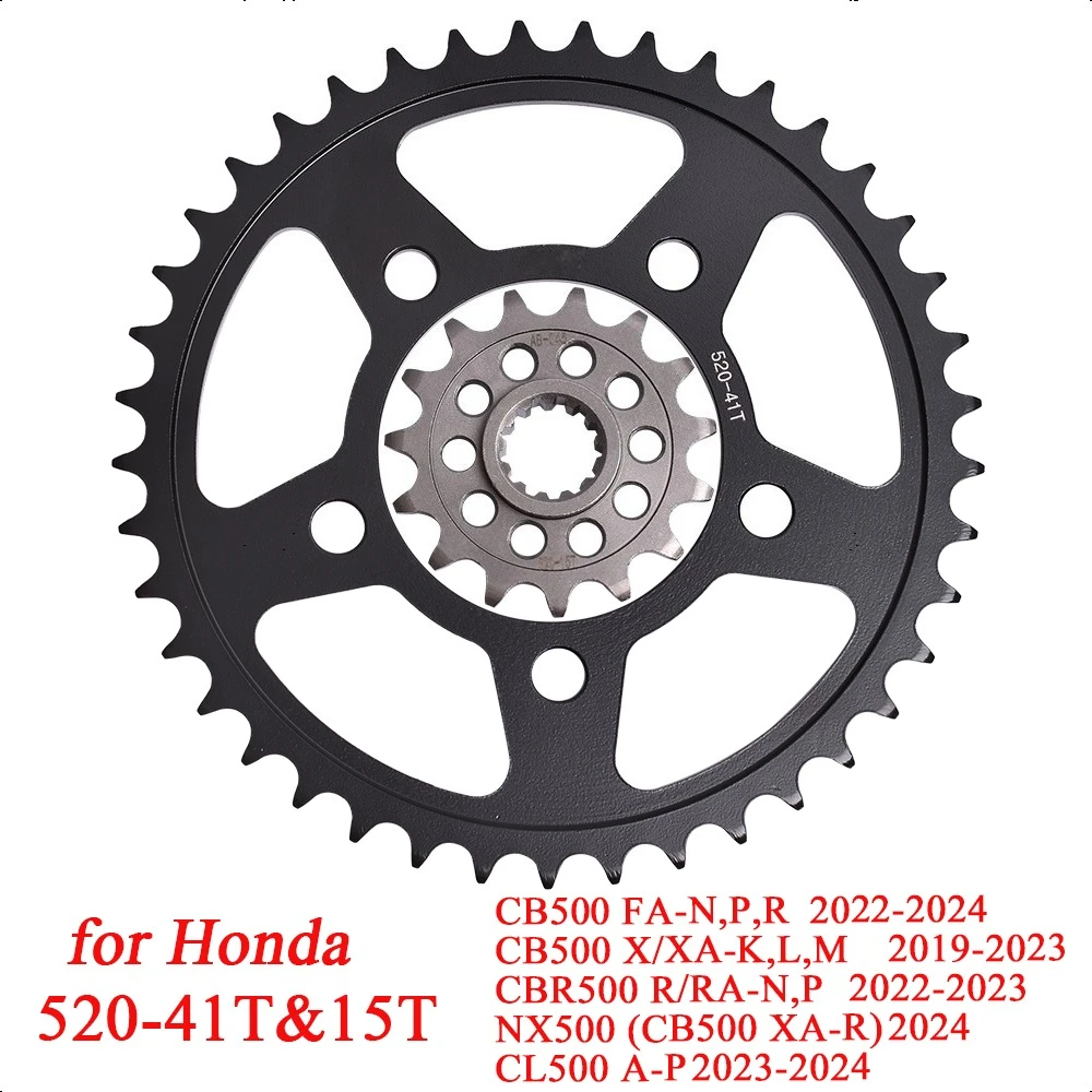 

520 15T 41T Motor Bike Front Rear Sprocket Gear Wheel Cam for Honda CB500 2019-2024 CBR500 NX500 CL500