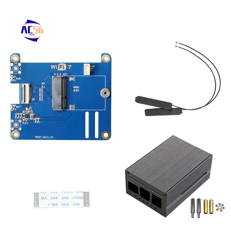 

AC56-MPW7NCA для Raspberry Pi 5 PCIE к модулю Wi-Fi M.2 E-Key + корпус BE200 с поддержкой Google TPU, Wif6e AX210, плата адаптера AX200