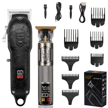 All-metal electric men's hair clipper, high-power hair clipper, USB rechargeable trimmer, LED display, hair salon or home choice