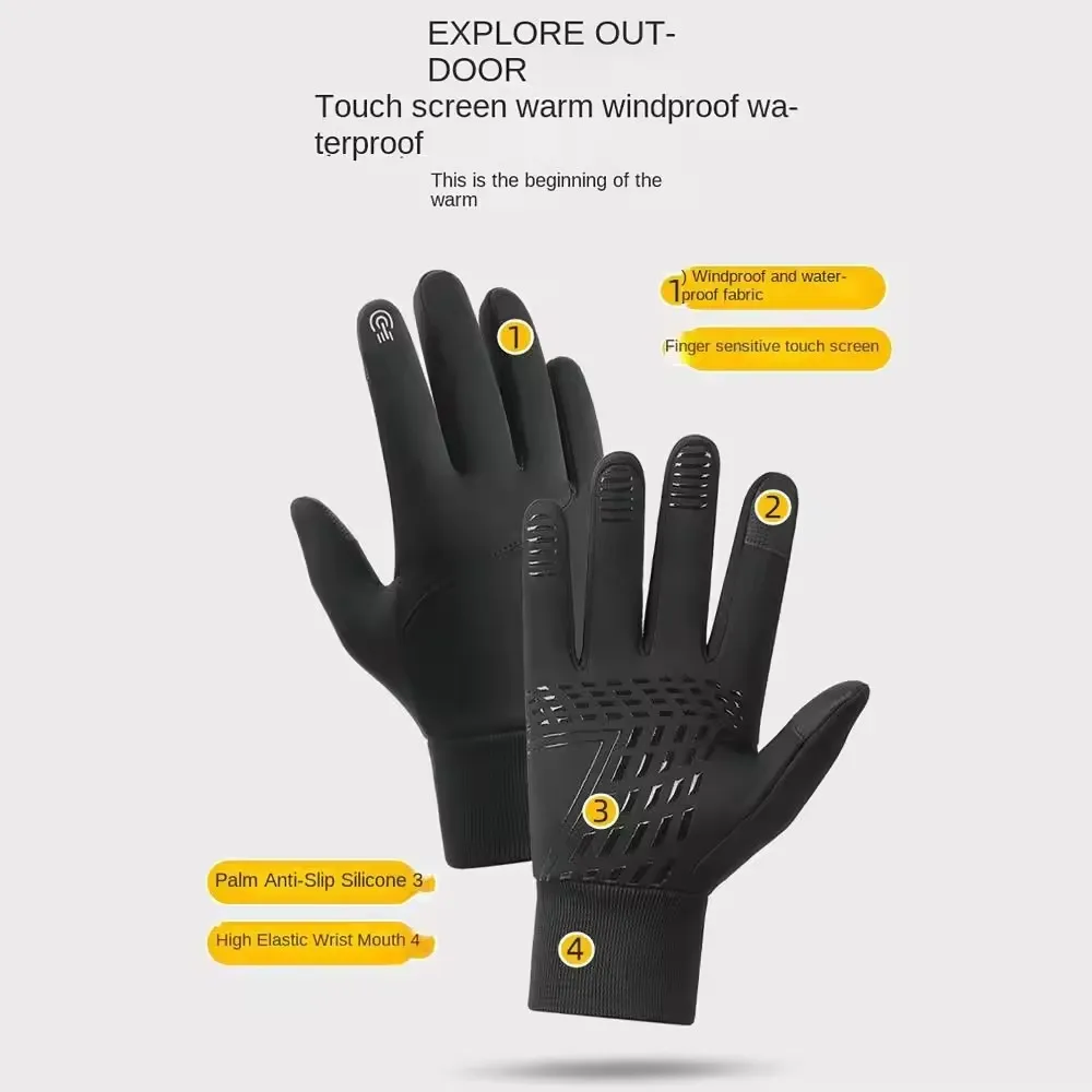 Winter Outdoor Warm Waterproof Gloves Unisex Inner Silicone Anti Slip Outdoor Cycling Touch Screen Compatible Full Finger Gloves