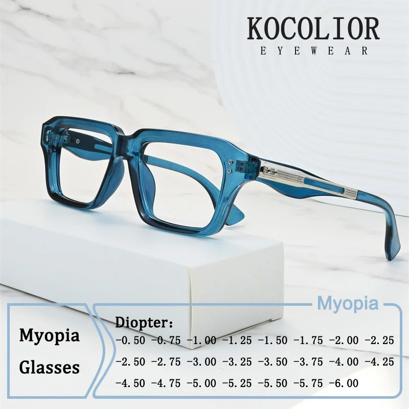 

New Brand Design Square Alloy Frame Myopia Glasses Prescription Photochromic Anti Blue Light Women Shortsight Eyewear 0 to -6.00
