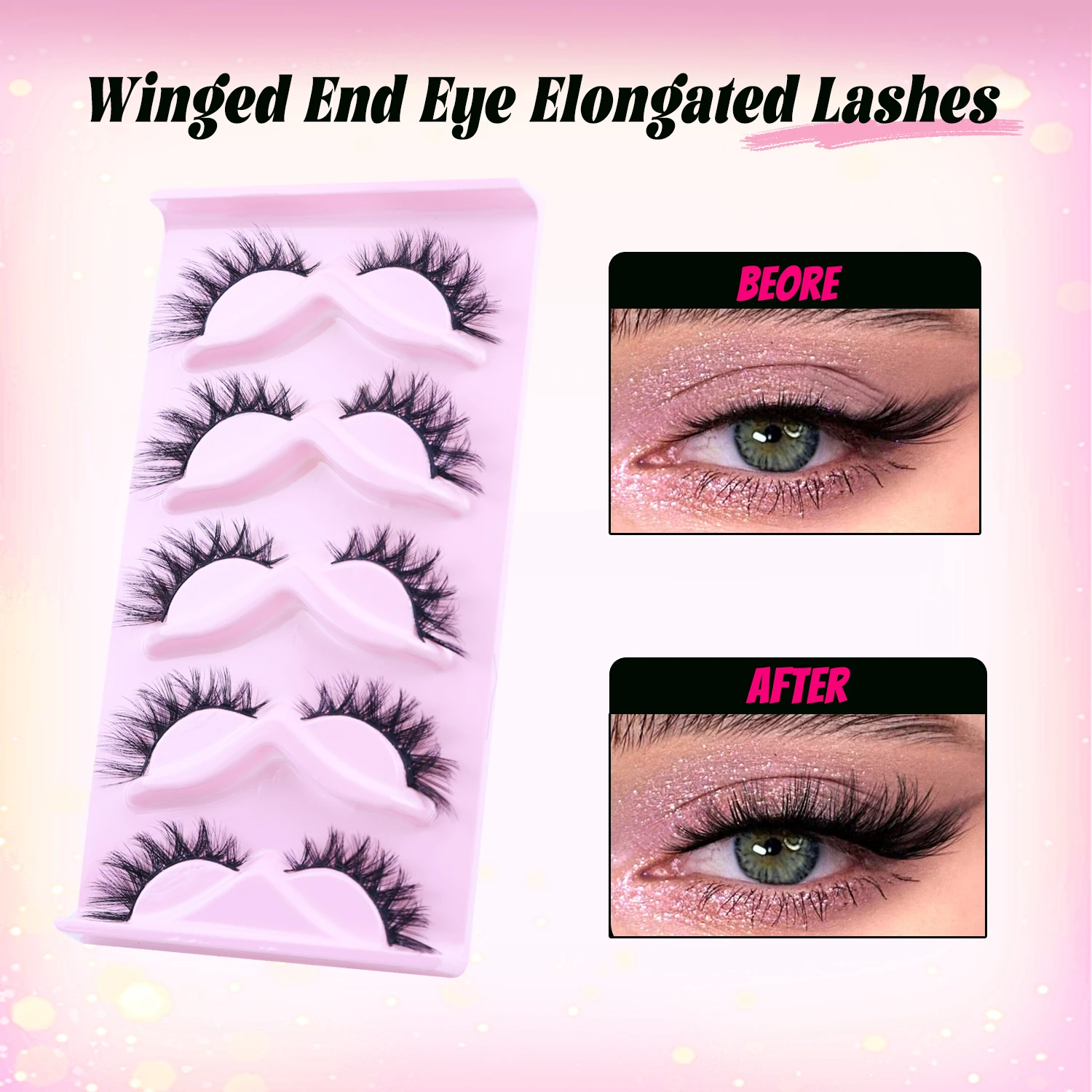 6 pares de pestañas de maquillaje perfectas, estilo ojo de gato esponjoso lujoso y delgado, pestañas de tira de maquillaje natural, rizo en D, juego multipar voluminoso, puede mejorar eficazmente los efectos de los ojos