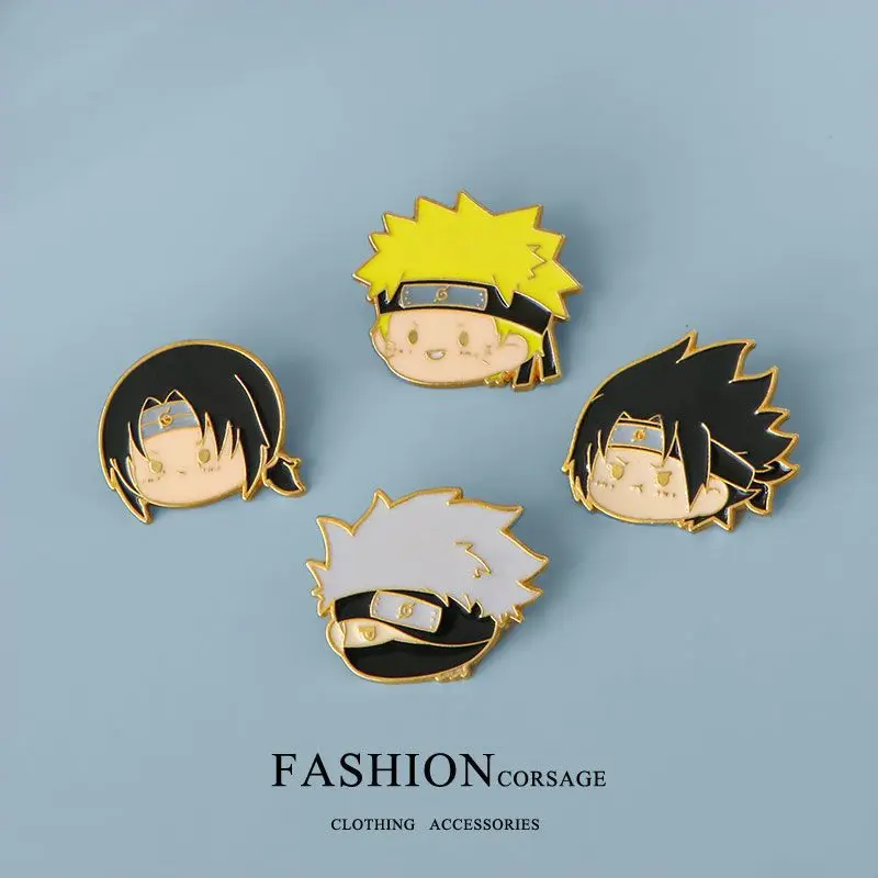Naruto Uzumaki Broche Dos Desenhos Animados, Figura de Ação Anime, Uchiha Sasuke Kakashi, Brinquedos Esmaltados, Ornamento de Roupas, Presente de Aniversário Infantil