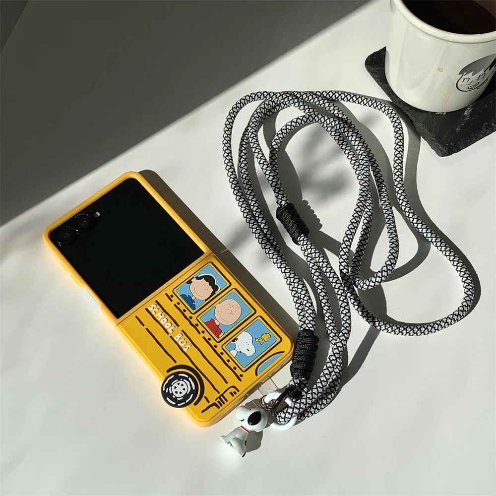 

Cute Snoopy 3D Mobile Phone case for Samsung Galaxy ZFlip6 7 FE Z Flip7 6 zflip5 4 3 5G cover With Chain Crossbody Protect Funda