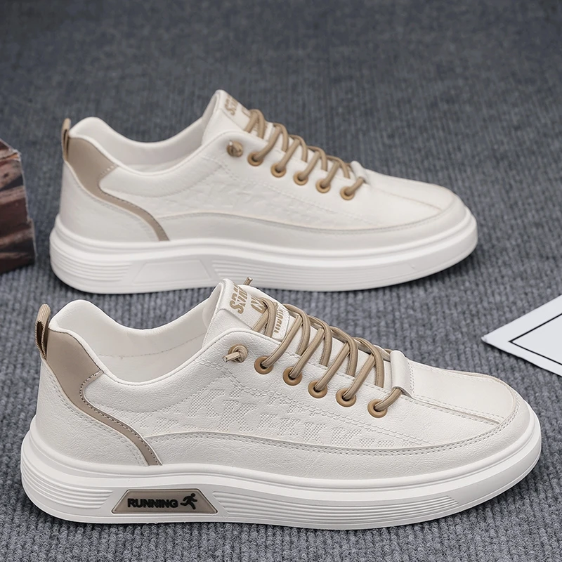 

Men's Spring Versatile Sports Anti-Slip Board Shoes Casual Leather Slip-On Work Lightweight Soft Bottom White Shoes