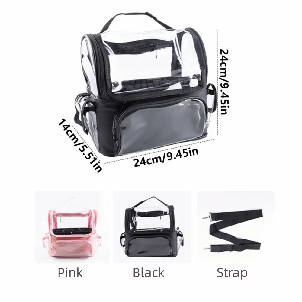 Adjustable Strap Portable Cosmetic Bag Clear Large Capacity Makeup Tools Organizer Detachable Portable Ladies Makeup Handbag