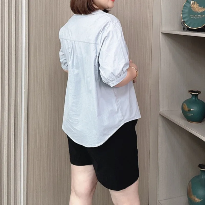 Summer short-sleeved Shirt Women's Plus Size Loose Thin Casual Round Collar Blouse