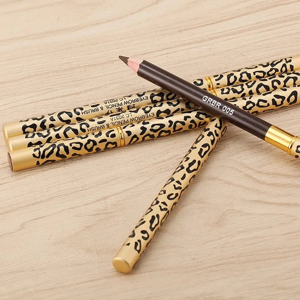 5-color Leopard Print Eyebrow Pencil, Metal Case, Double-headed Eyeliner, Iron Dual-use Cosmetic Pencil with Eyebrow Comb