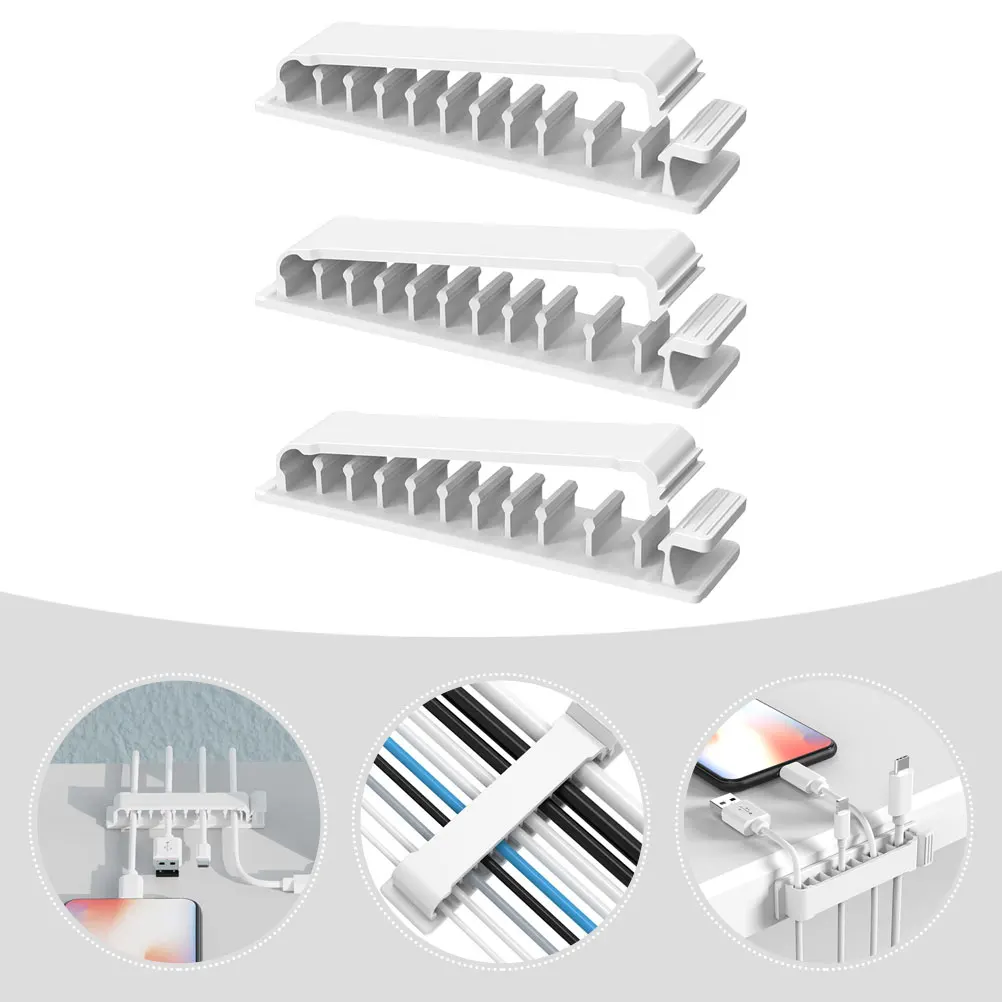 

3pcs Cable Clips Wire Organizer Set 10 Slots 2 Large 8 Small Headphones USB Cords Power Lines Self Adhesive Desk Wall Mount