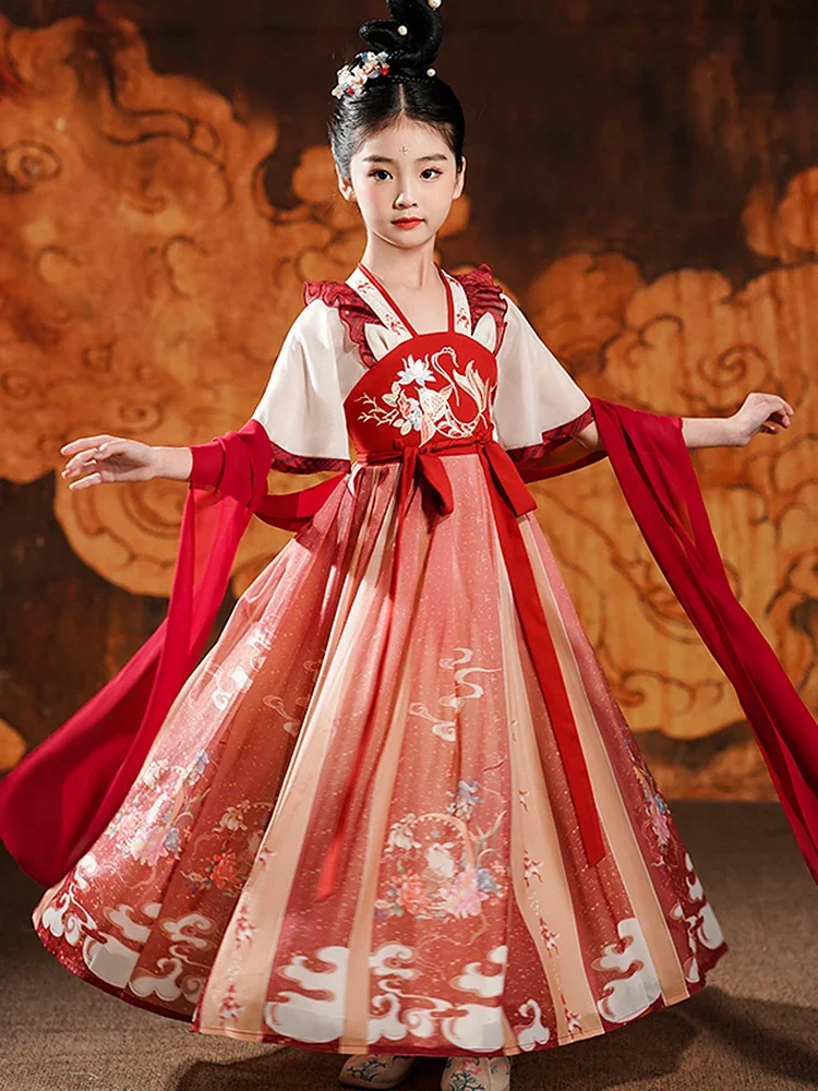 

hinese Hanfu Dress Girls New Year Costume Ancient Hanfu Dress Children Carnival Fairy Cosplay Costume Pink Dress For Girls