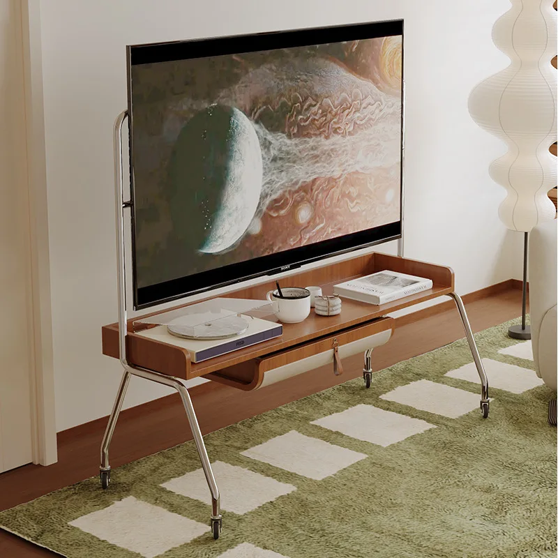 Rak TV ruang tamu bergaya abad pertengahan, rak TV monitor yang dapat dilepas dari lantai hingga langit-langit untuk kamar tidur bergaya wabi-sabi di apartemen kecil