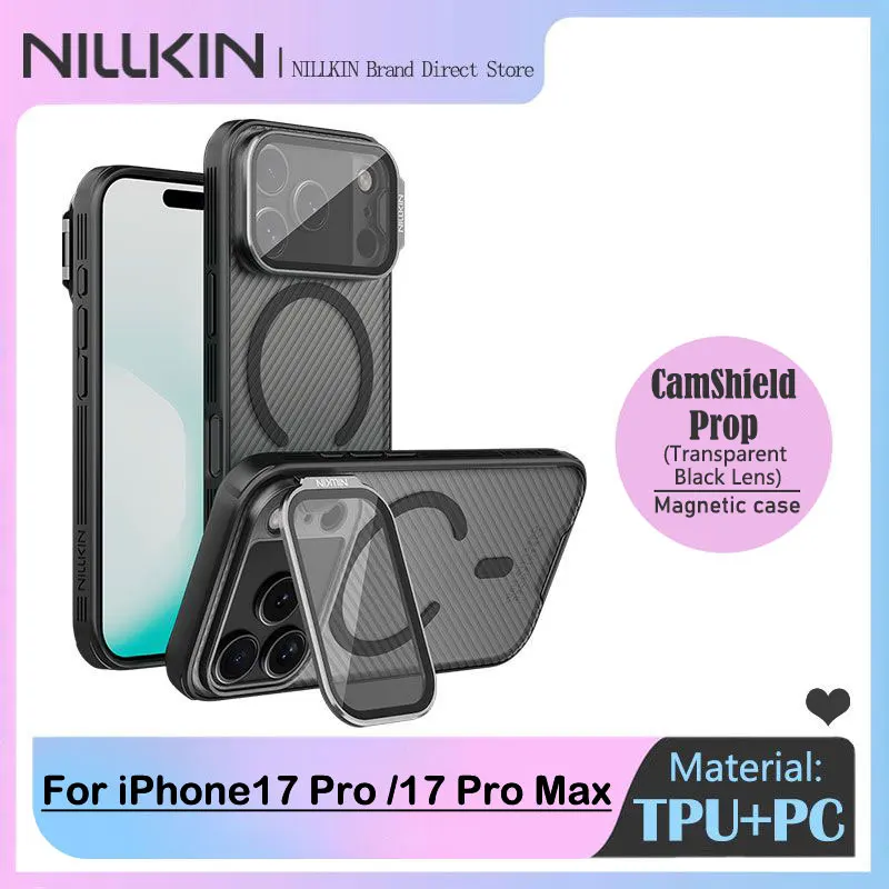 

Чехол NILLKIN для iPhone 17 Pro/17 Pro Max, прозрачная черная крышка объектива, скользящая крышка и скрытая подставка, алюминиевая рамка Aerospace