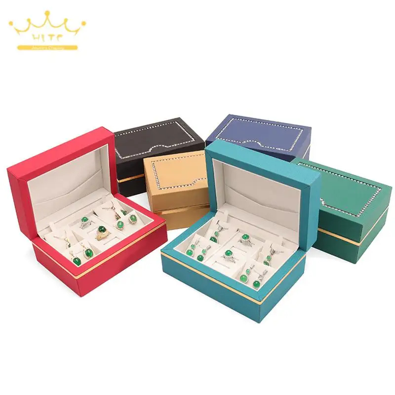 Ewelry Storage Box Three Gold Jewelry Box Watch Ring Collection Box Inlaid Artificial Diamond Border Jewelry Box