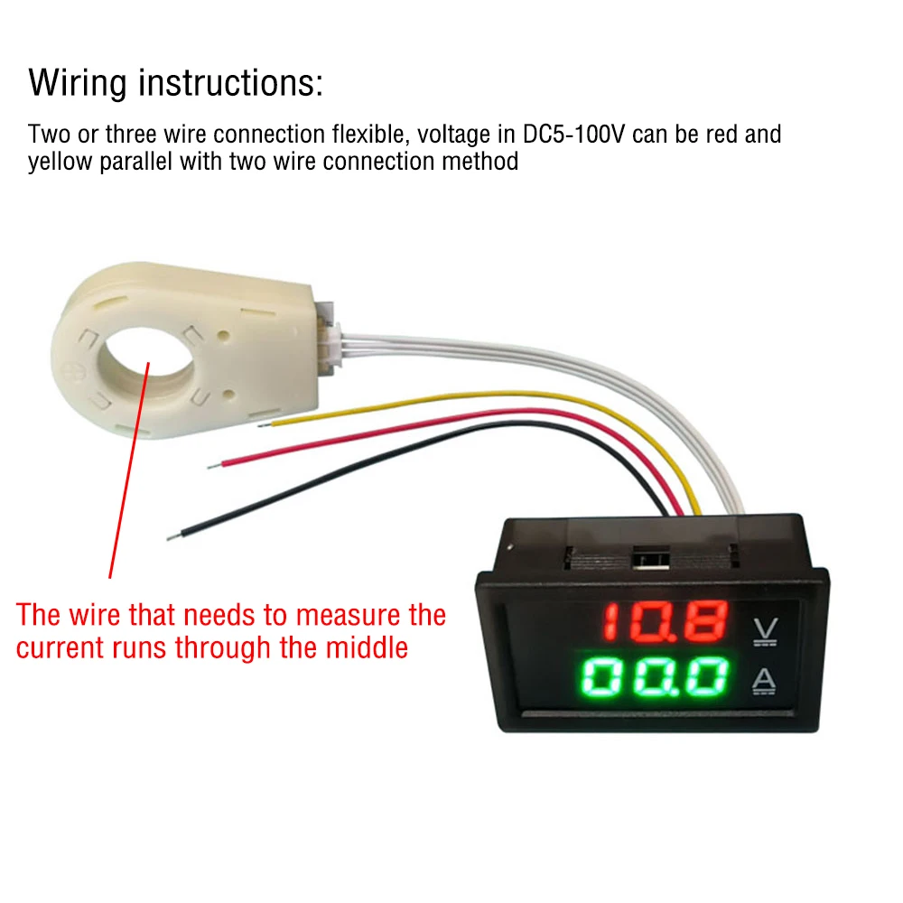 Hall Ammeter Voltmeter DC 0-300V ± 50A 100A 200A 400A Battery Monitor LED Digital Current Voltage Meter Dual LED Display Panel