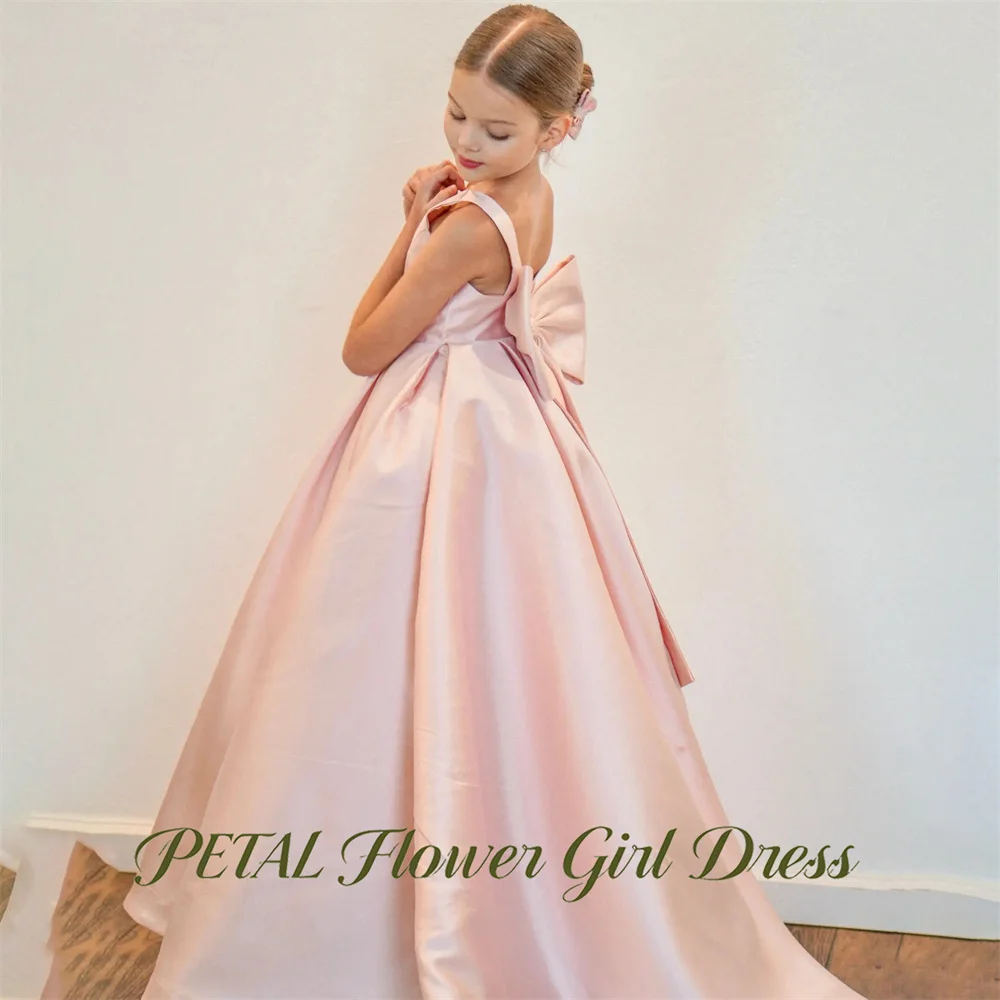 Petal Paste Pink Children Birthday Wedding Dresses Round Neck First Communion Gown Spaghetti Strap Girls Princess Dress