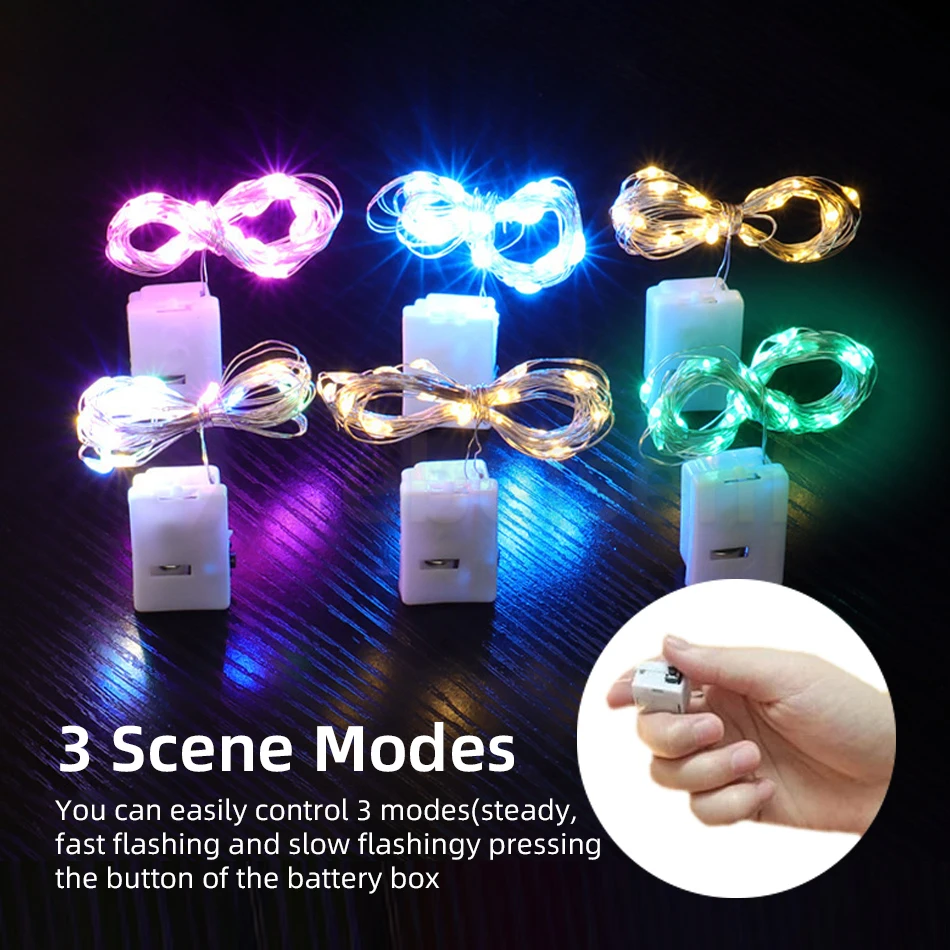 10/5Pcs LED Fairy Lights 3 Mode Light String Button Battery Christmas Decoration Party Wedding Garden New Xmas Tree Year's Decor