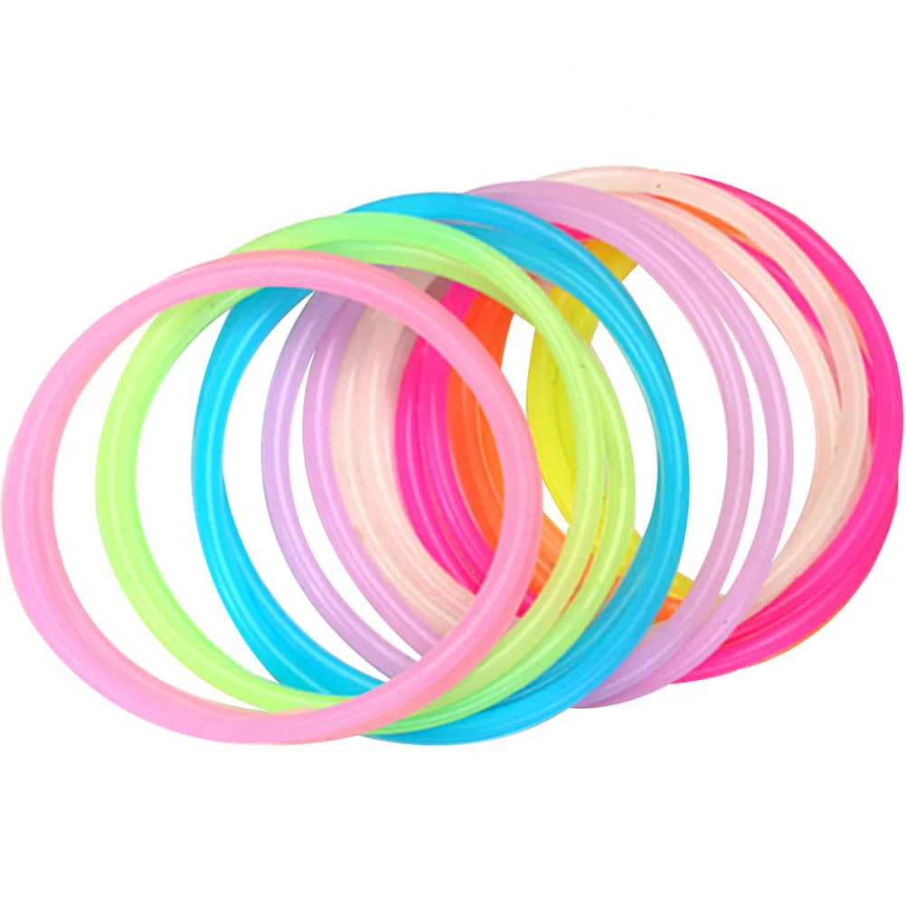 50 Pcs Bulk Bracelets for Kids Glow in The Dark 80s Neon Silicone Hair Accessories Miss