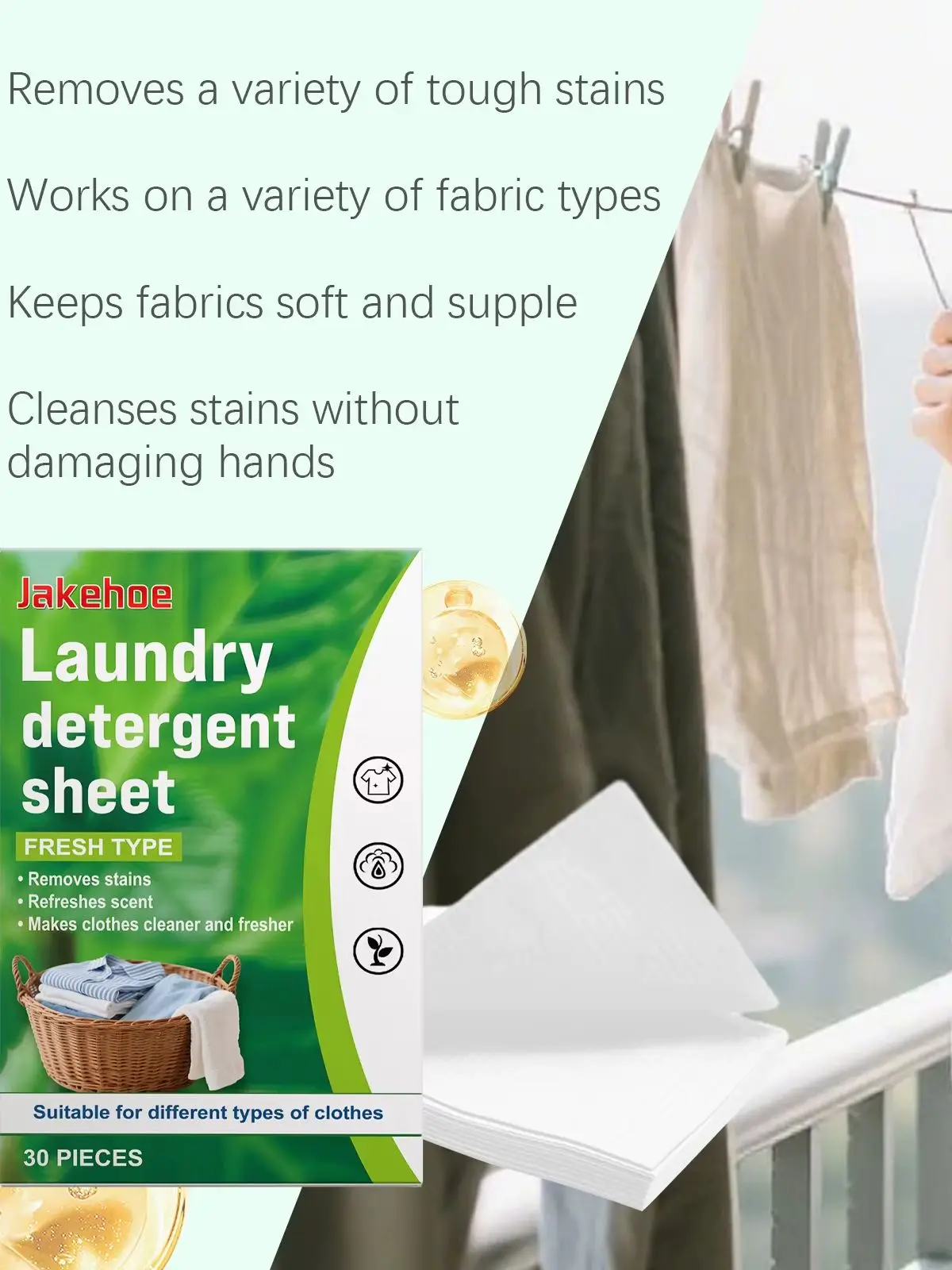 Feuilles de détergent à lessive dissout en profondeur les taches de saleté et de graisse adaptées aux Machines à laver, feuilles de vêtements doux et parfumés