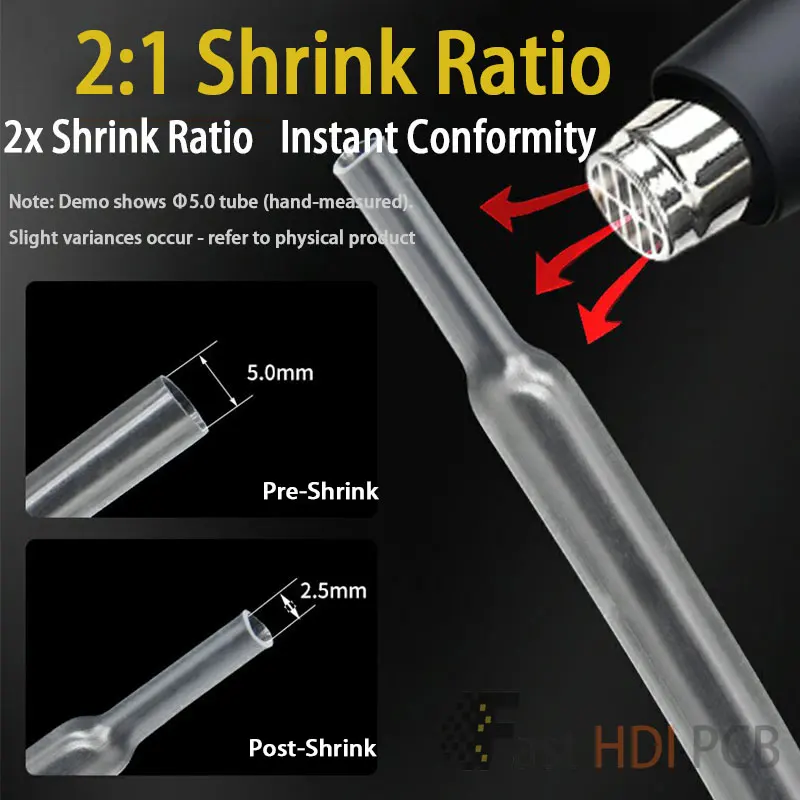 Crystal Clear Heat Shrink 2:1 Ratio - Wide Diameter 0.6-180mm, Flame Retardant Wire Repair Sleeve